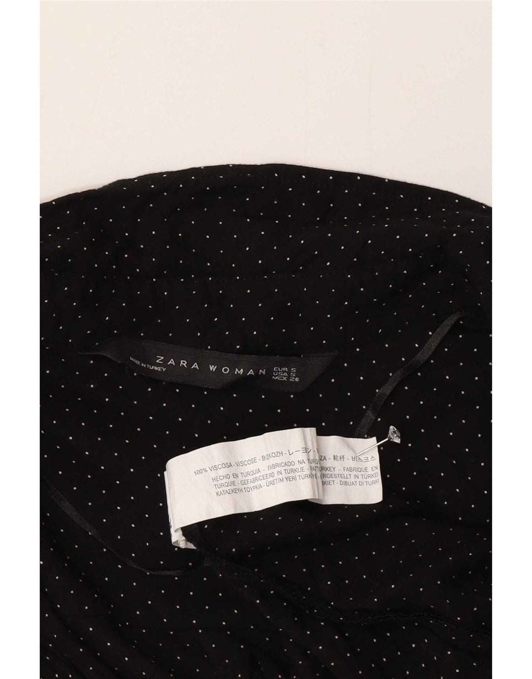 Camisa feminina Zara UK 10 pequena viscose manchada preta