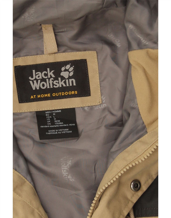 Jaqueta parka masculina com capuz Jack Wolfskin Reino Unido 36/38 bloco colorido bege médio
