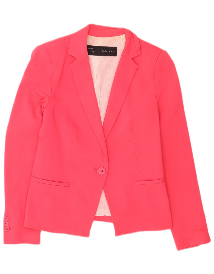 Jaqueta blazer feminina Zara com 1 botão Reino Unido 12 poliéster rosa médio