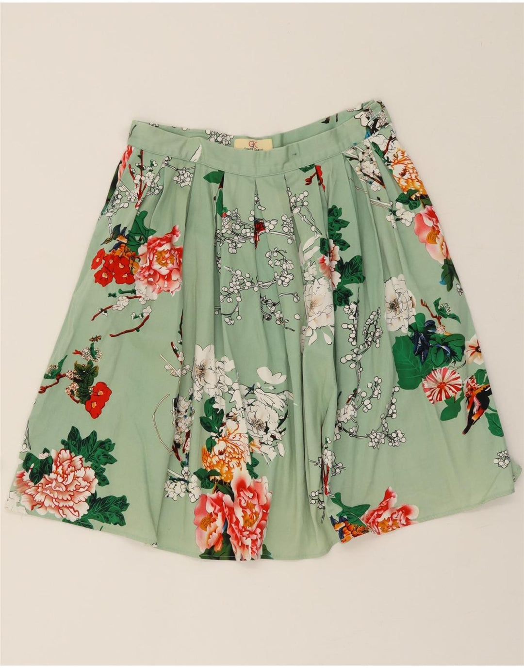VINTAGE Womens Flared Skirt Medium W30  Green Floral Vintage Vintage and Second-Hand Vintage from Messina Hembry 
