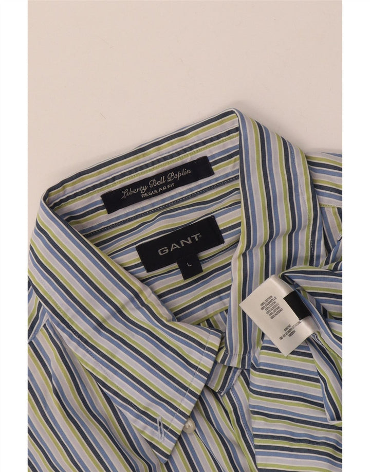 Camisa masculina Gant Regular Fit grande algodão listrado azul