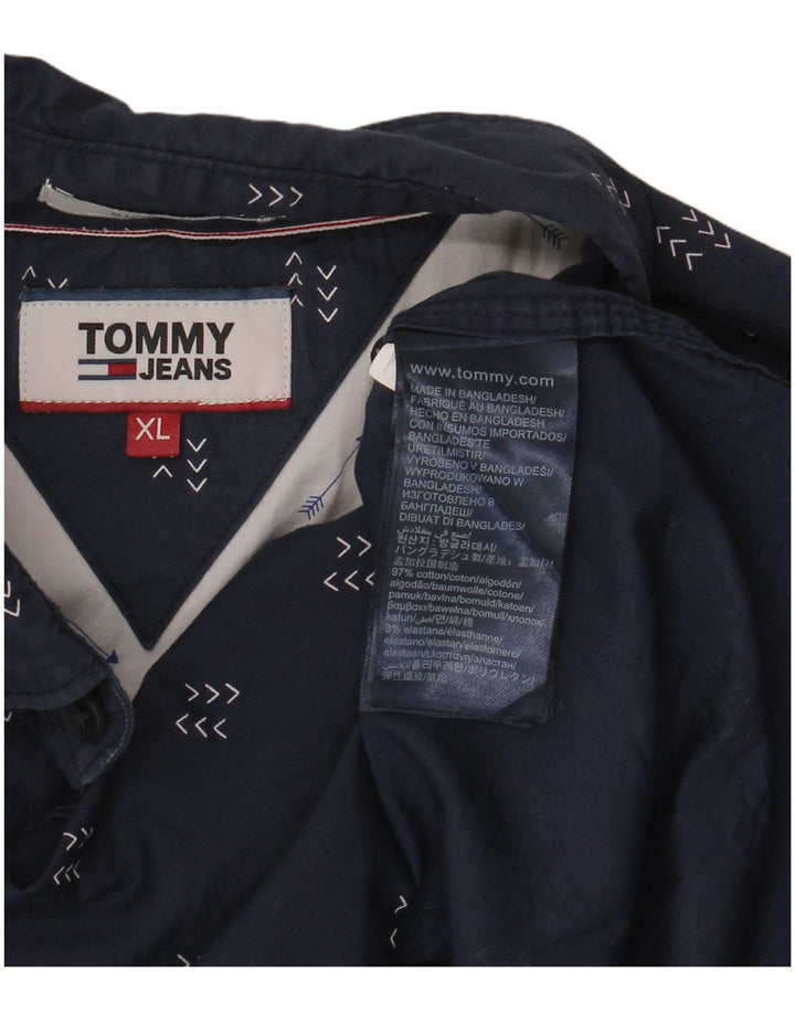 Camisa masculina Tommy Hilfiger com padrão abstrato XL azul marinho algodão