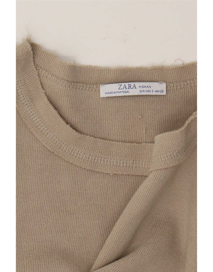 Zara Womens Crop Oversized Top Manga Longa Reino Unido 10 Pequeno Bege