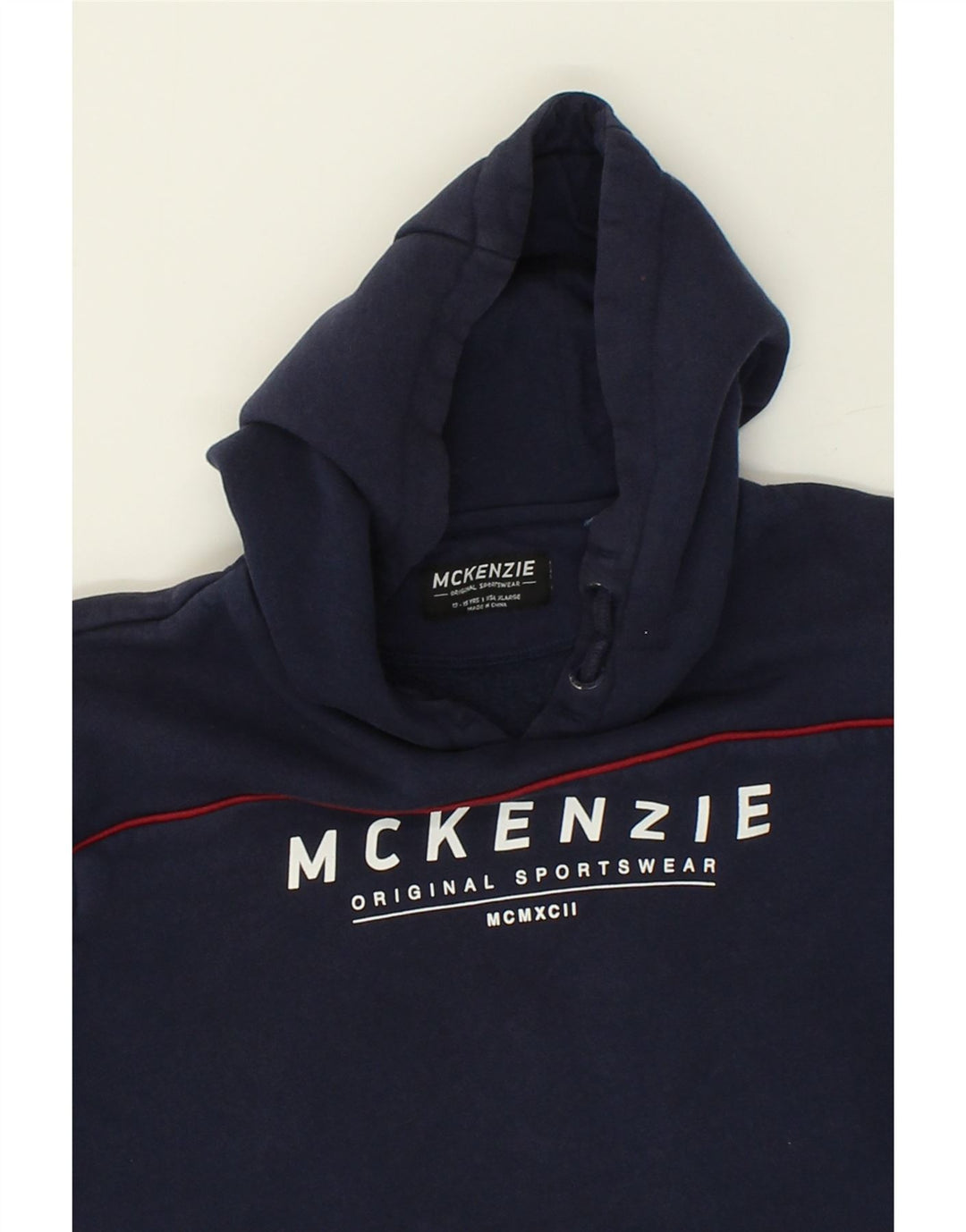 MCKENZIE Boys Graphic Hoodie Jumper 13-14 Years Navy Blue Vintage Mckenzie and Second-Hand Mckenzie from Messina Hembry 