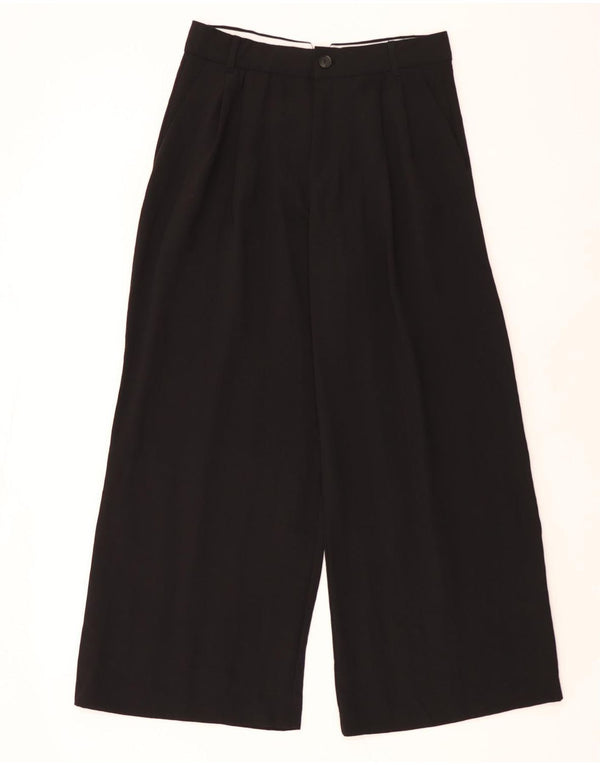 Zara Calça feminina casual cintura alta perna larga grande W30 L30 preta