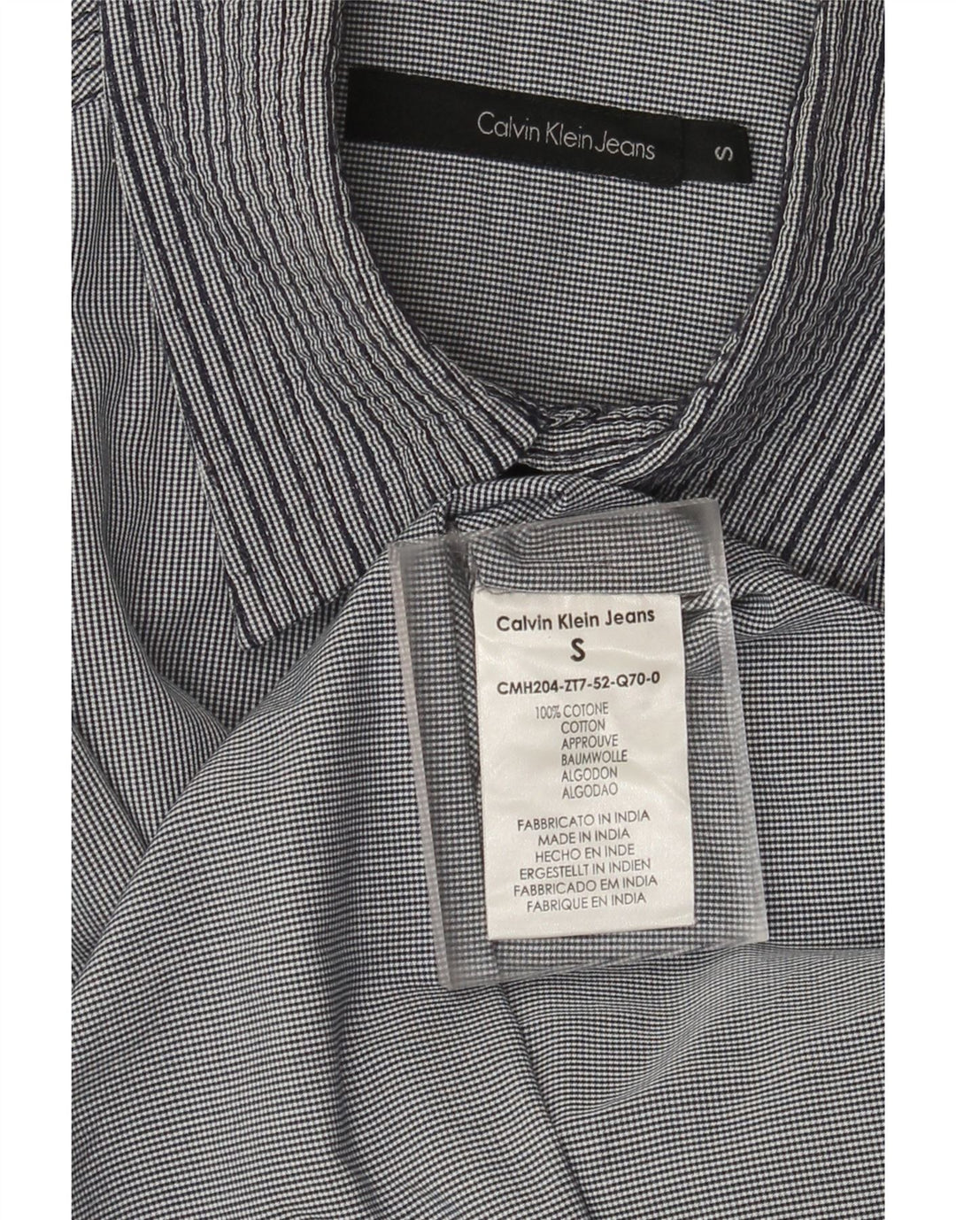 Camisa xadrez masculina Calvin Klein Jeans pequena listrada azul de algodão