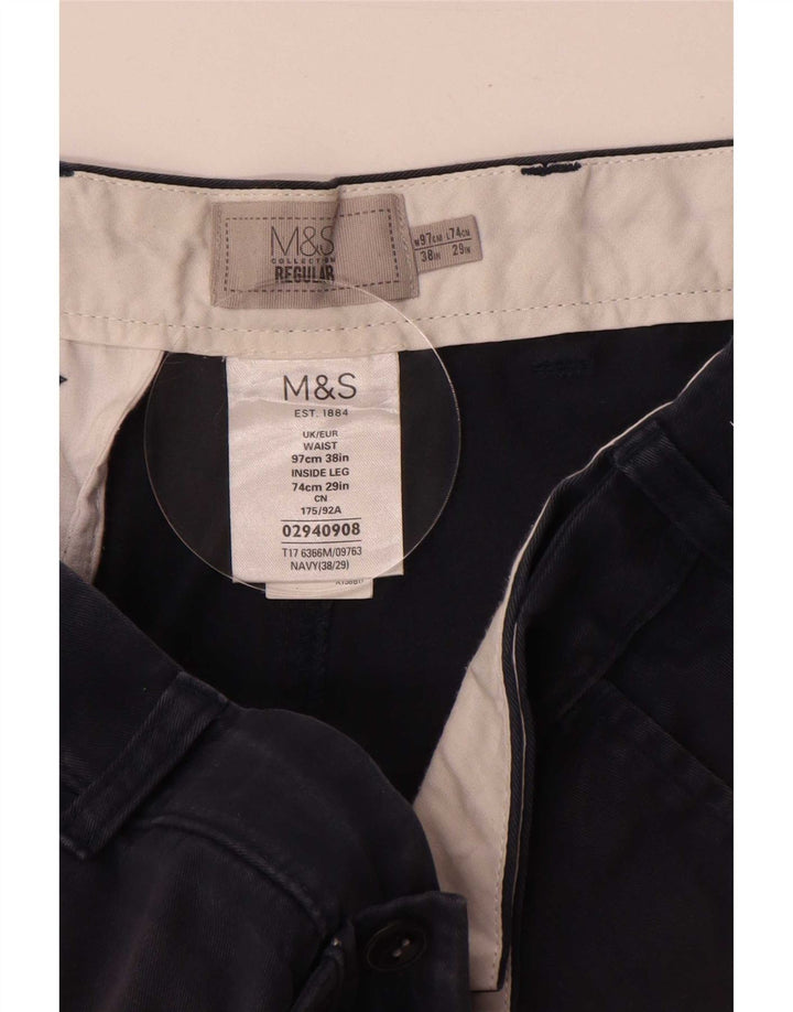 Calça Chino Regular Masculina Marks & Spencer W38 L29 Algodão Azul Marinho