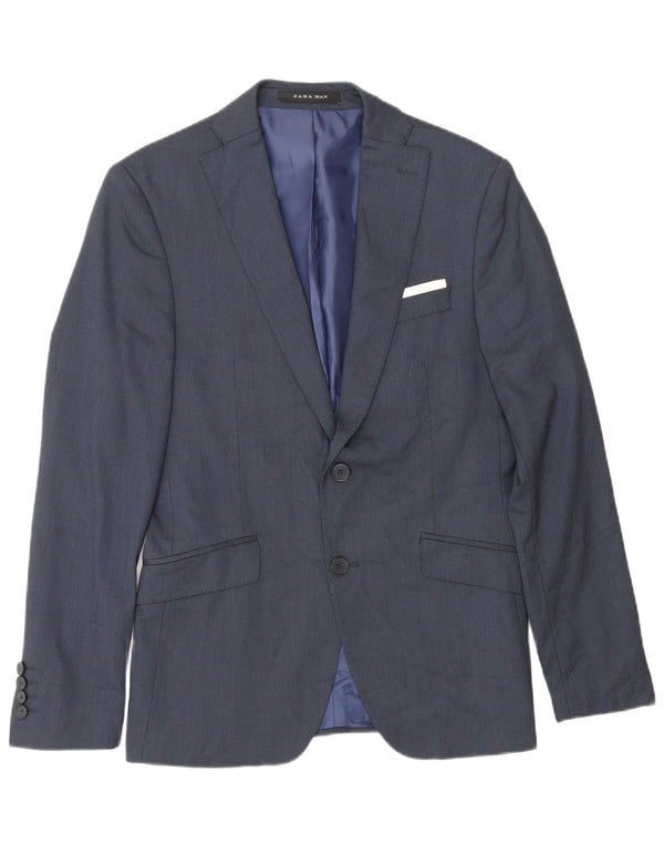 Jaqueta blazer masculina Zara com 2 botões UE 46 pequena azul marinho viscose