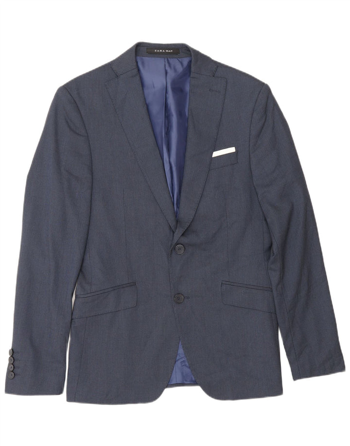 Jaqueta blazer masculina Zara com 2 botões UE 46 pequena azul marinho viscose