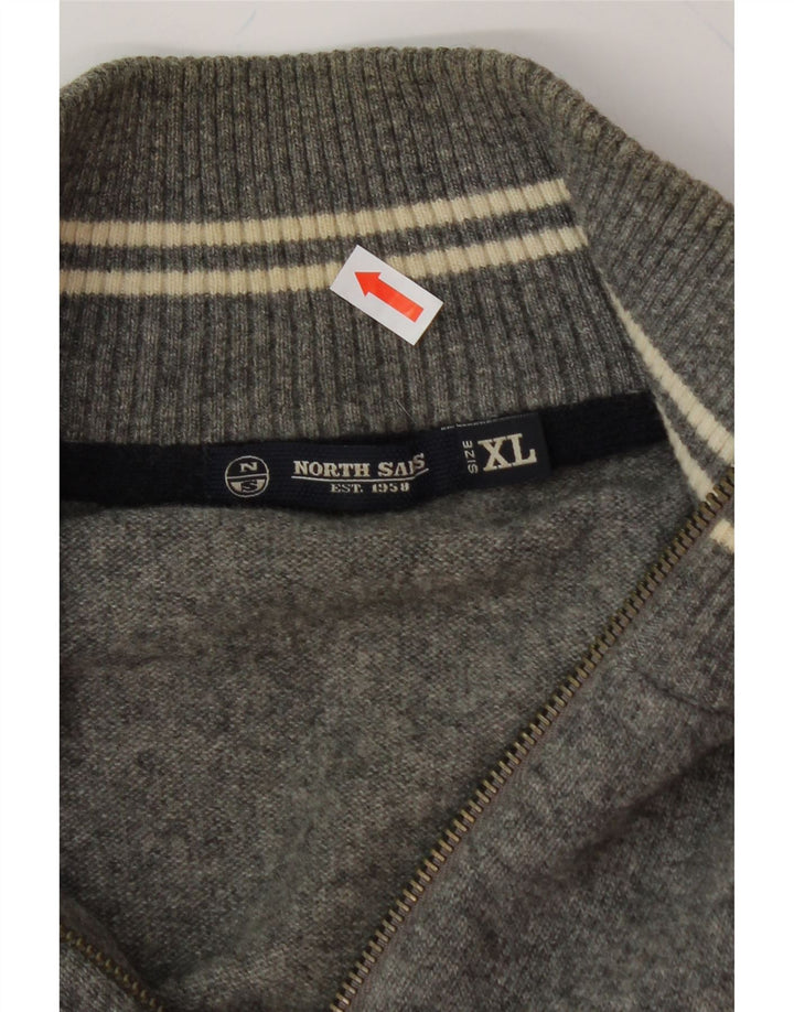 NORTH SAILS Mens Zip Neck Jumper Sweater XL Grey Wool Vintage North Sails and Second-Hand North Sails from Messina Hembry 