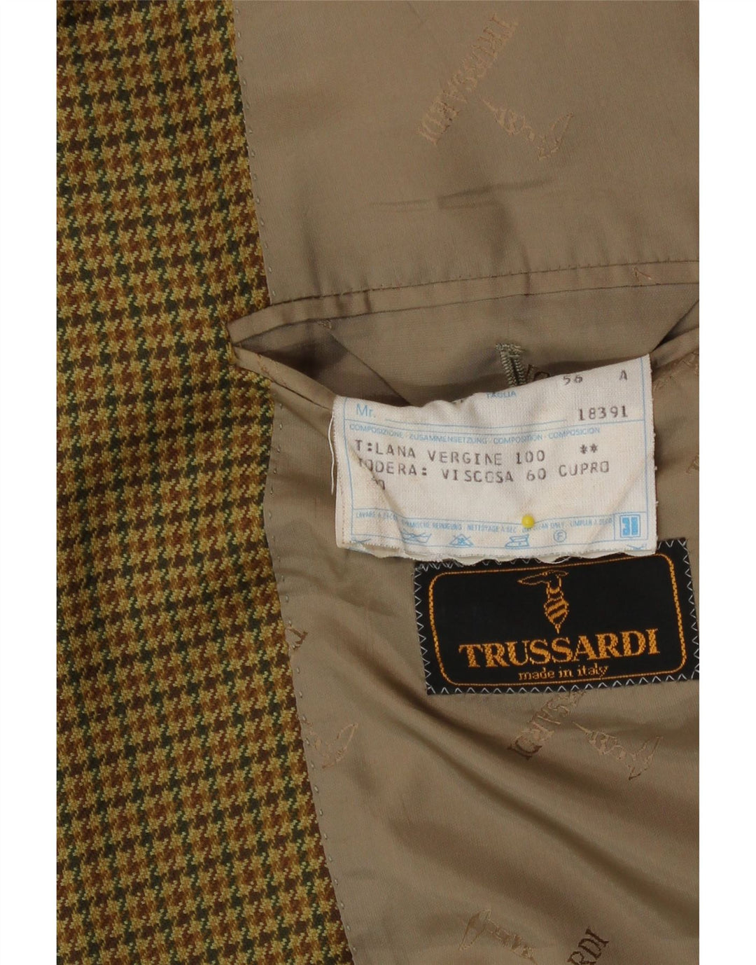 Jaqueta Blazer Masculina Trussardi com 2 Botões IT 56 3XL Bege Houndstooth
