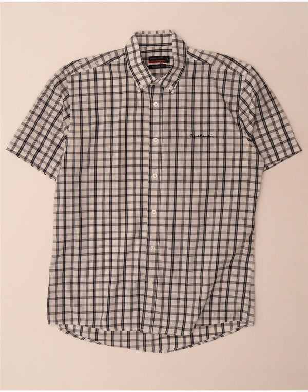 Camisa masculina Pierre Cardin de manga curta regular fit médio xadrez branco