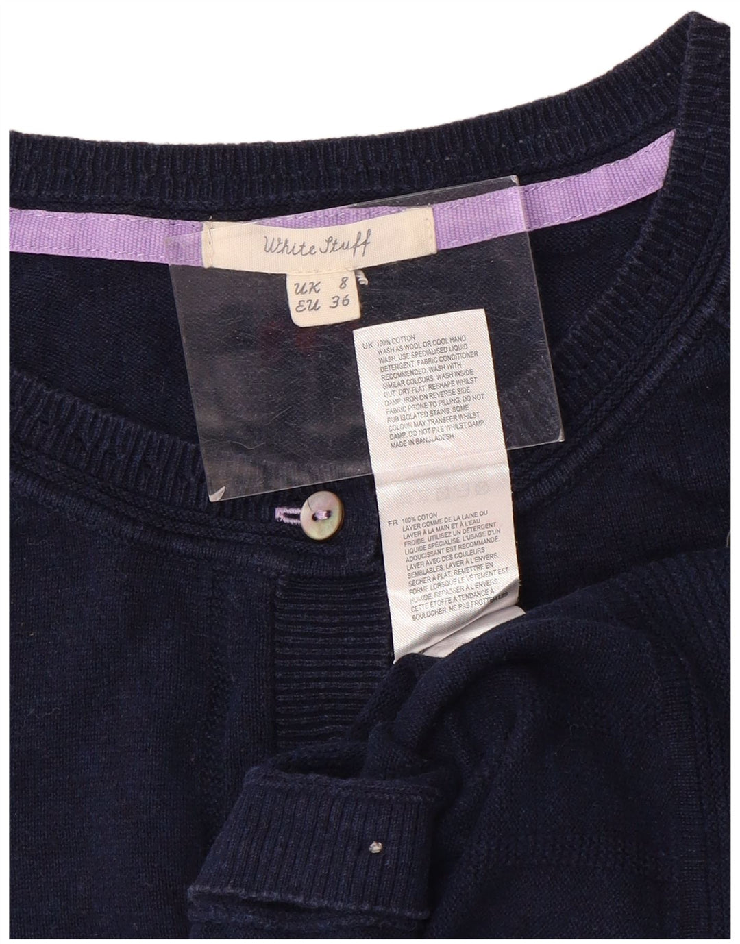 Suéter cardigã feminino White Stuff UK 8 pequeno algodão azul marinho