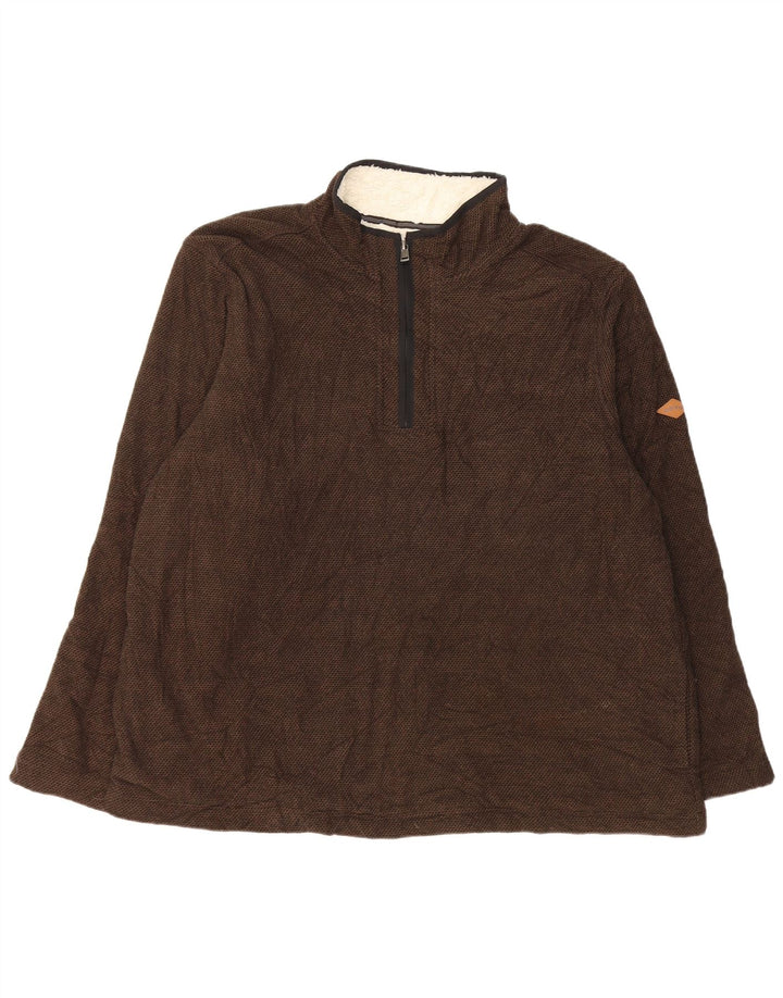 Suéter masculino Orvis com zíper 1/4 e pescoço 2XL poliéster marrom