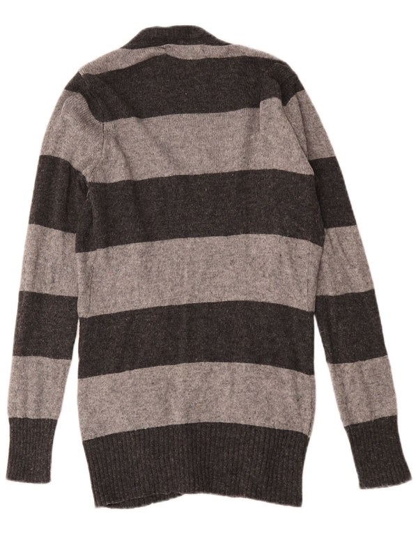 Suéter cardigã feminino Zara Reino Unido 12 rayon listrado cinza médio