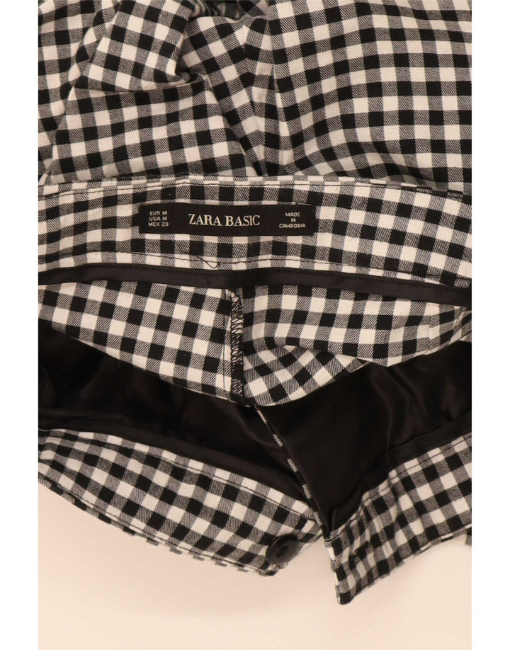 Calça feminina Zara Slim Cropped Médio W28 L26 Preto Gingham Algodão