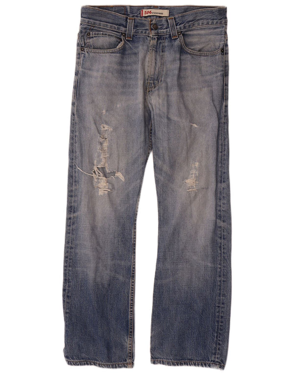 Calça jeans masculina Levi's 506 Distressed Standard Fit Straight W31 L29 Azul Algodão