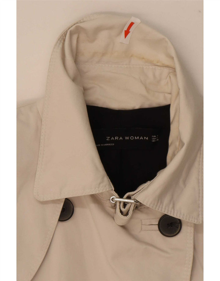 Zara Womens Trench Coat UK 12 Médio Algodão Branco