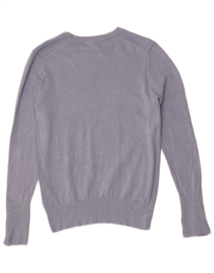 Suéter feminino Zara com gola canoa UK 12 viscose azul médio