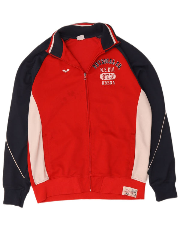 Arena Mens Graphic Tracksuit Top Jaqueta Grande Algodão Colorblock Vermelho