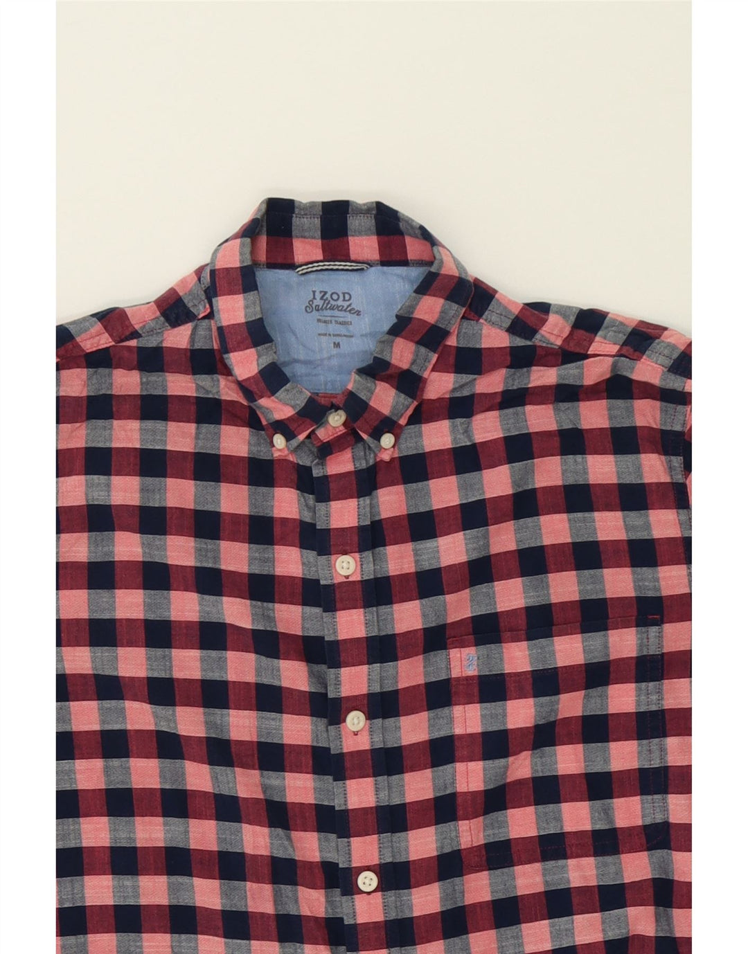 IZOD Mens Salt Water Short Sleeve Shirt Medium Burgundy Gingham Cotton Vintage Izod and Second-Hand Izod from Messina Hembry 