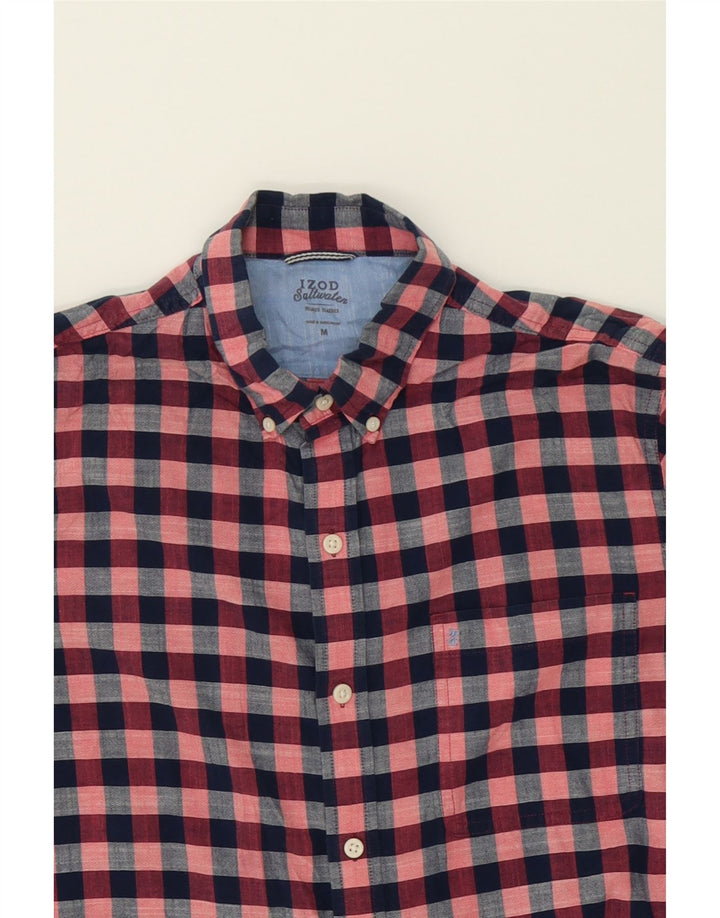 IZOD Mens Salt Water Short Sleeve Shirt Medium Burgundy Gingham Cotton Vintage Izod and Second-Hand Izod from Messina Hembry 