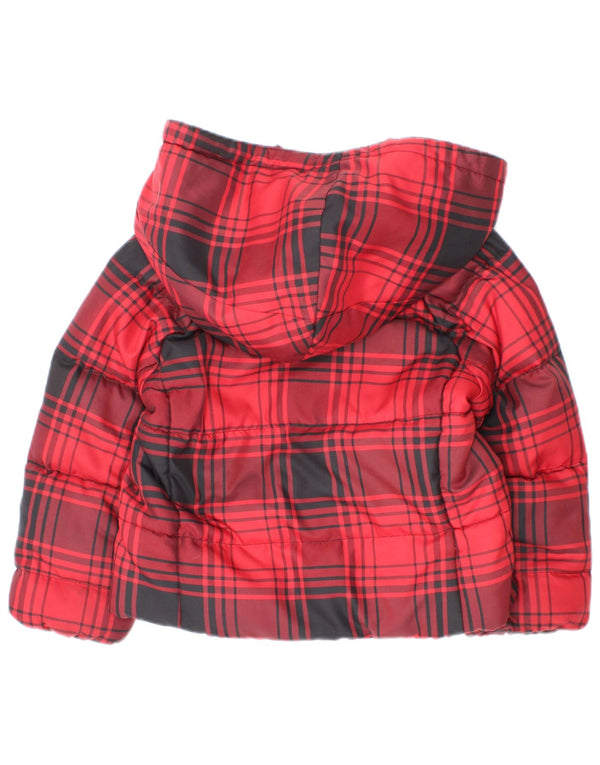 Jaqueta acolchoada com capuz para meninas Polo Ralph Lauren 2-3 anos poliéster xadrez vermelho