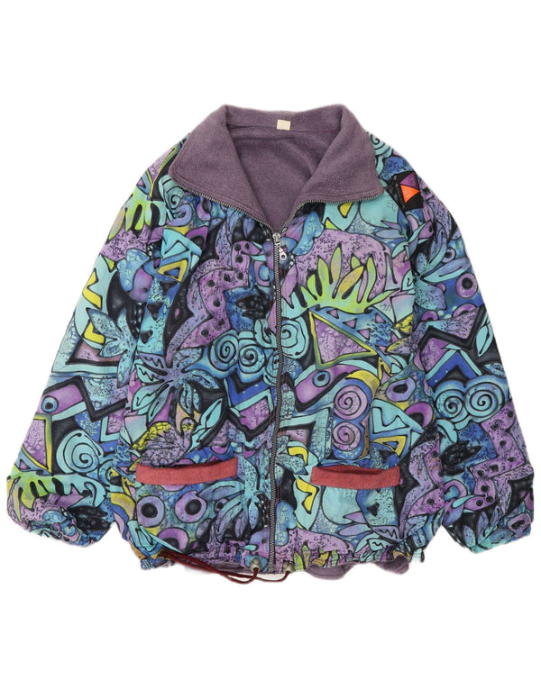 Jaqueta corta-vento masculina vintage UK 38 média multicolorida geométrica