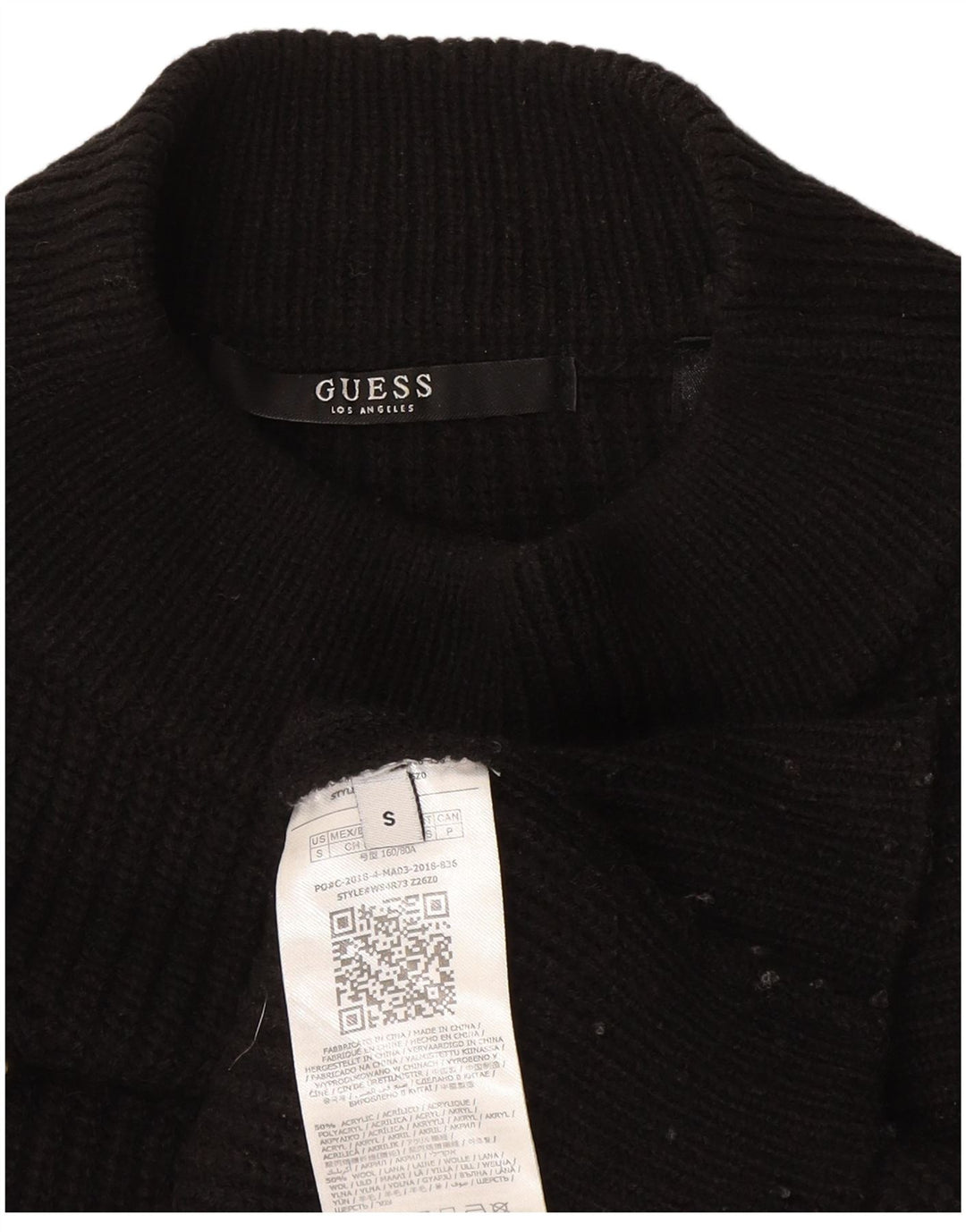 Guess Suéter feminino grande com gola de tartaruga Reino Unido 10 pequeno acrílico preto