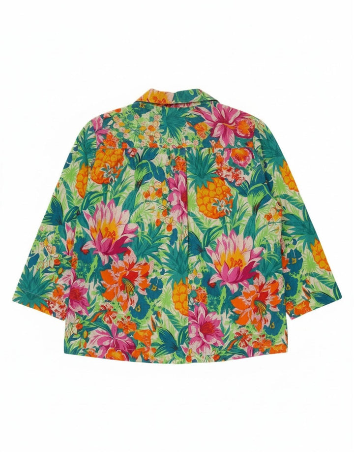 Jaqueta blazer feminina vintage com 2 botões Reino Unido 16 grande floral multicolorido