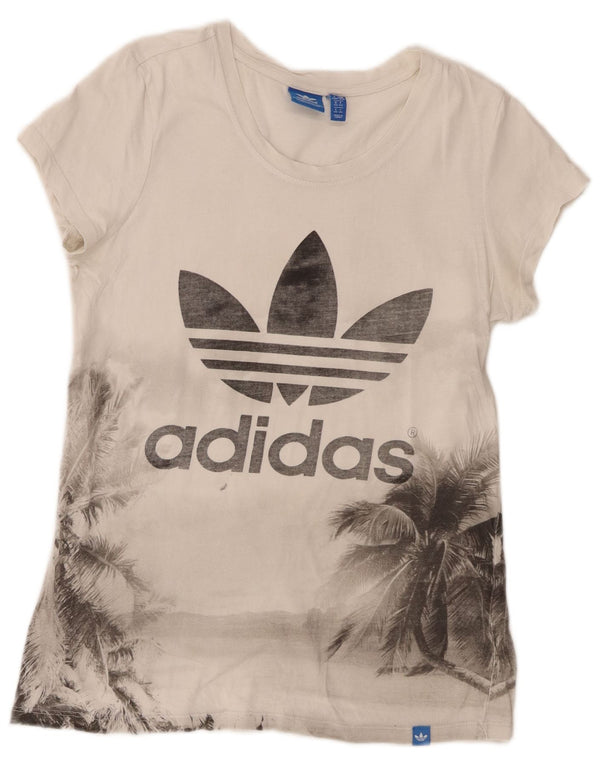 Adidas Camiseta Feminina Graphic Top UK 14 Médio Branco Floral Algodão