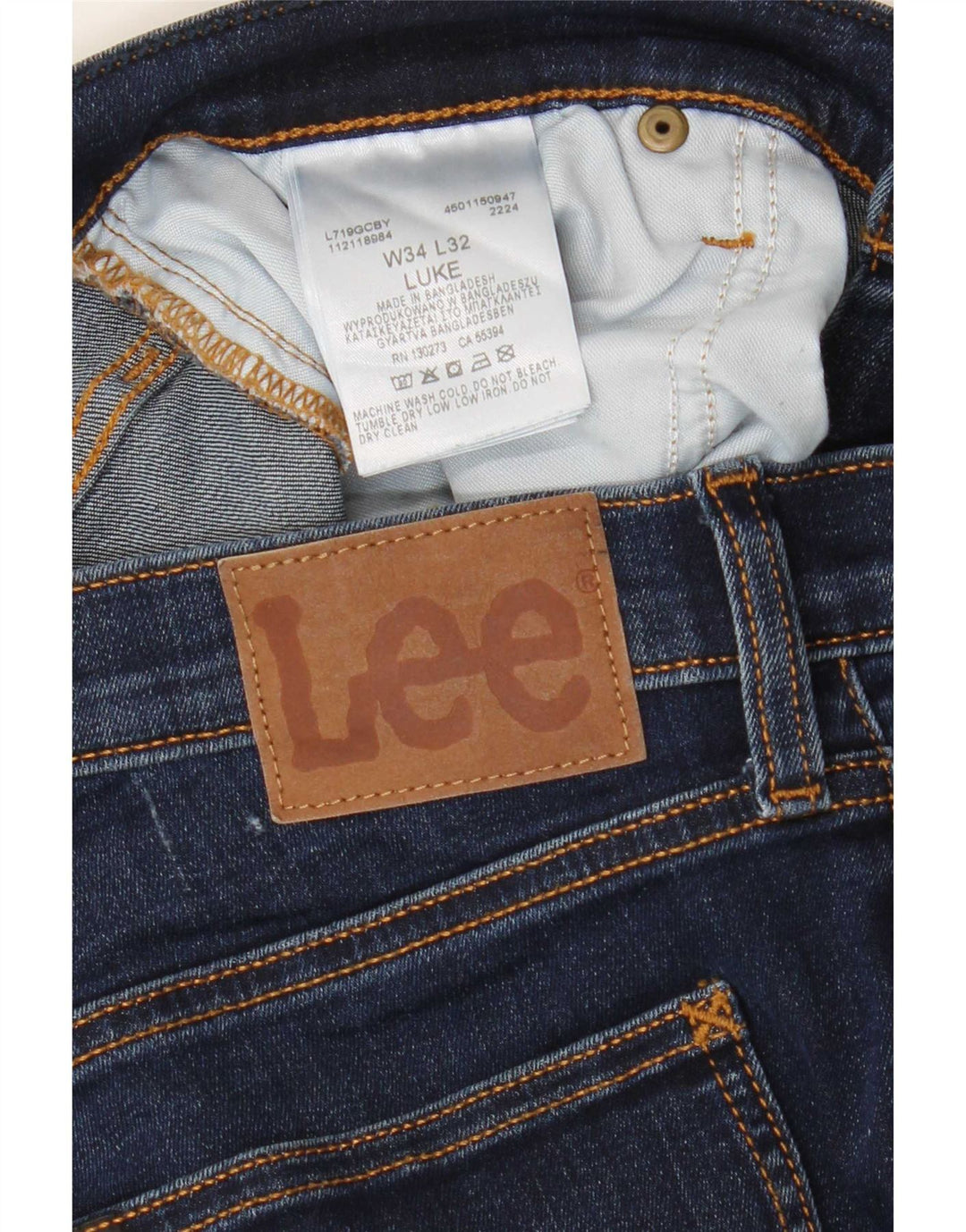 Lee Mens Luke Slim Jeans W34 L32 Azul Marinho Algodão