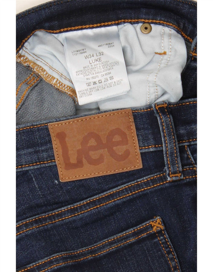 Lee Mens Luke Slim Jeans W34 L32 Azul Marinho Algodão