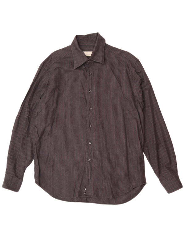 Camisa masculina Trussardi tamanho 44 17 1/2 XL azul marinho listrado clássico
