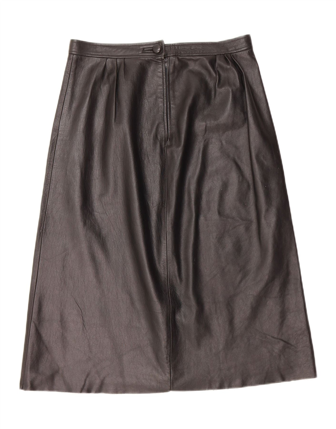 Saia de couro feminina vintage W28 média preta