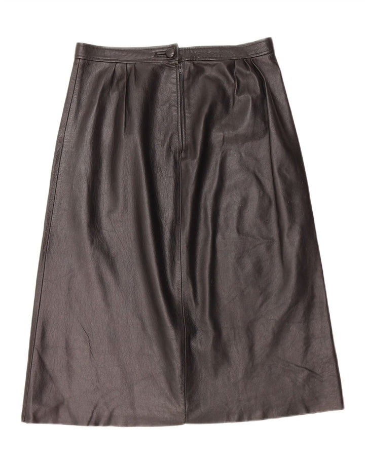 Saia de couro feminina vintage W28 média preta