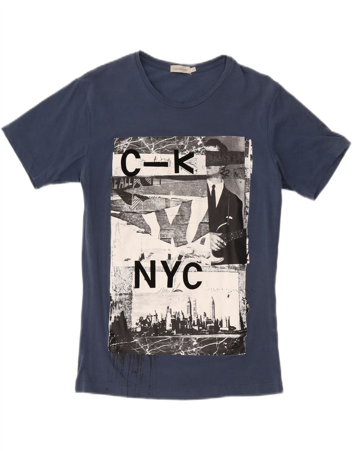 CALVIN KLEIN JEANS Mens Graphic T-Shirt Top Medium Blue