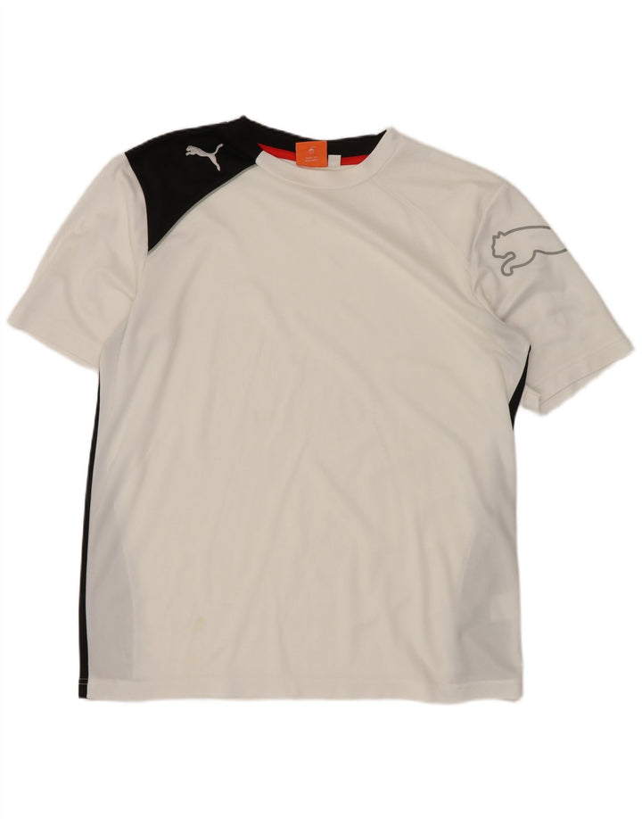 Puma Camiseta masculina gráfica Top pequeno bloco colorido branco