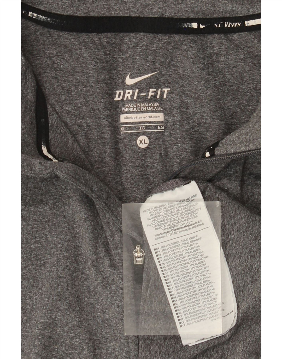 Top masculino Nike Dri Fit com zíper e manga comprida XL cinza manchado de poliéster