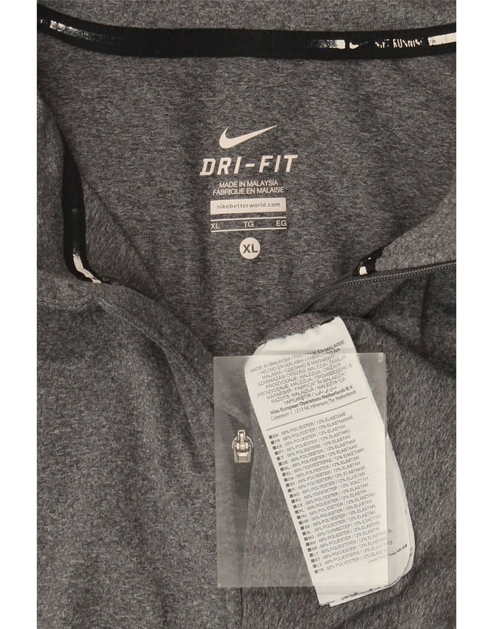 Top masculino Nike Dri Fit com zíper e manga comprida XL cinza manchado de poliéster