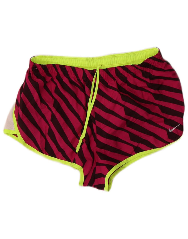 Shorts esportivos femininos Nike Dri Fit UK 14 poliéster listrado rosa médio