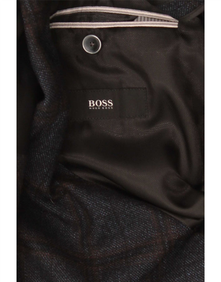 Jaqueta blazer masculina Hugo Boss com 2 botões UE 56 3XL lã xadrez azul marinho