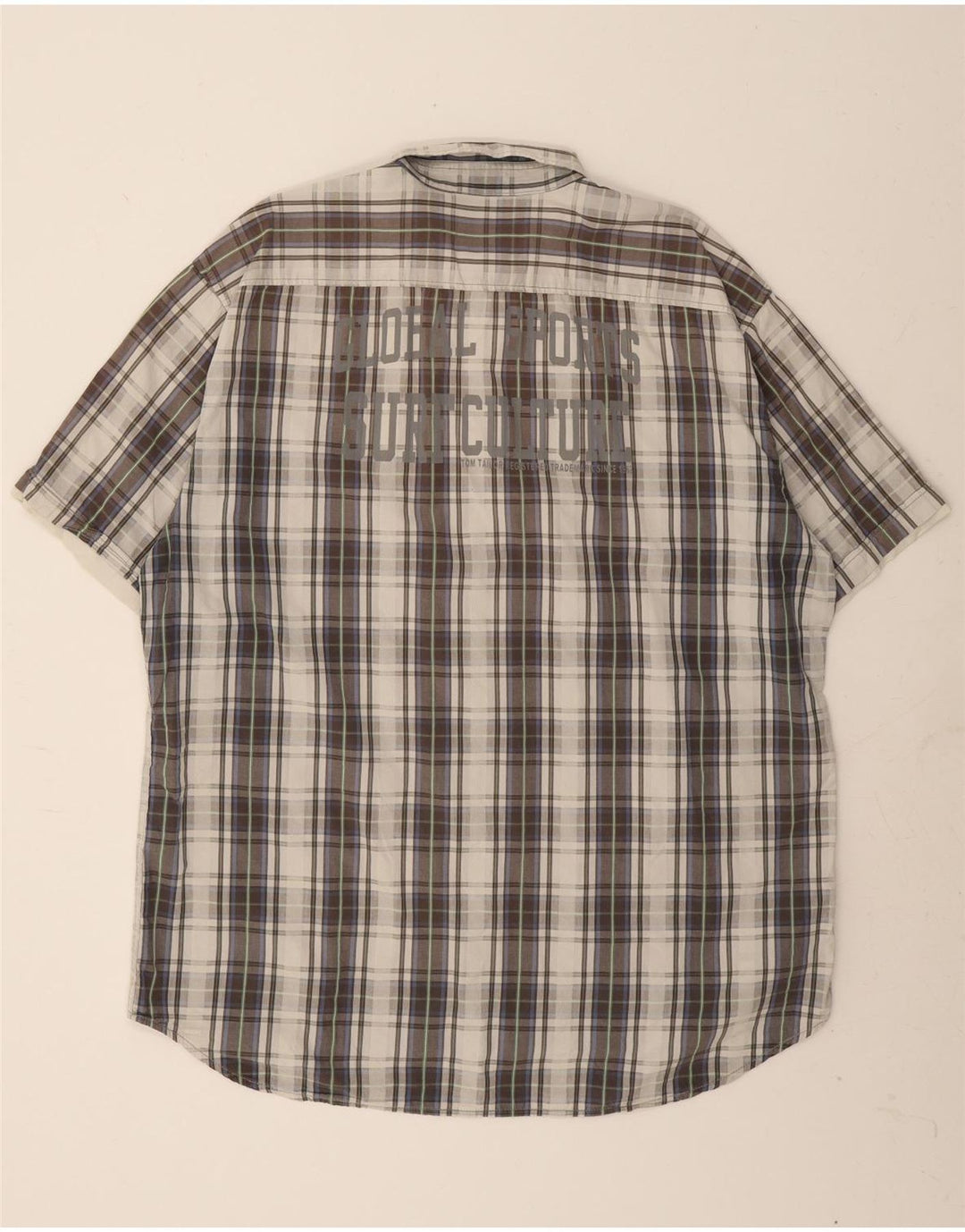 Camisa masculina estampada de manga curta TOM TAILOR 2XL algodão xadrez cinza