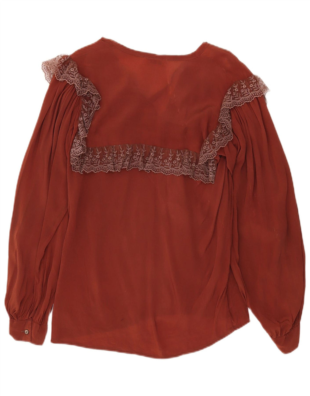 Blusa feminina vintage transparente manga comprida top IT 42 marrom médio floral