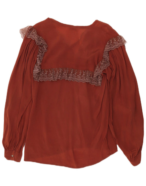 Blusa feminina vintage transparente manga comprida top IT 42 marrom médio floral