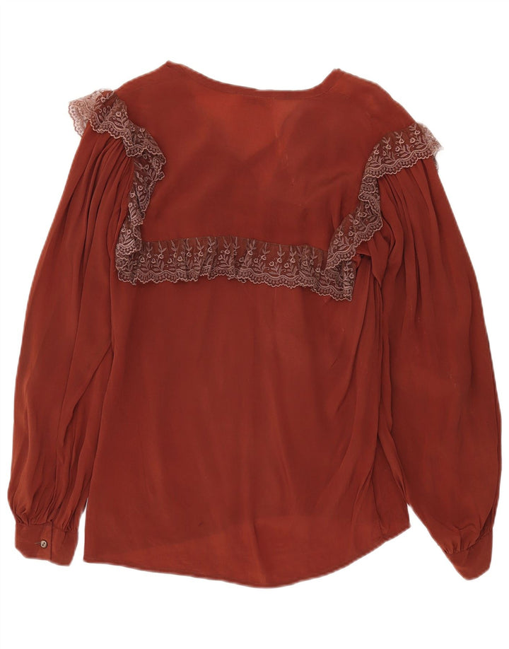 Blusa feminina vintage transparente manga comprida top IT 42 marrom médio floral