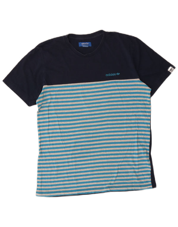 Adidas Camiseta Masculina Top Médio Azul Marinho Listrado Algodão