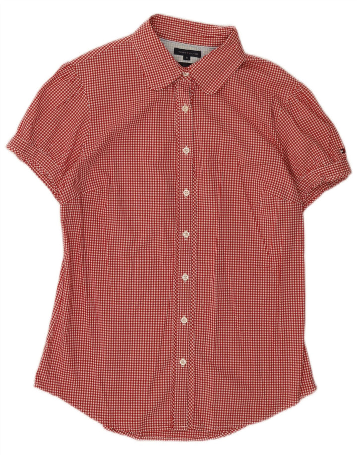Camisa feminina de manga curta Tommy Hilfiger EUA 8 médio vermelho guingão