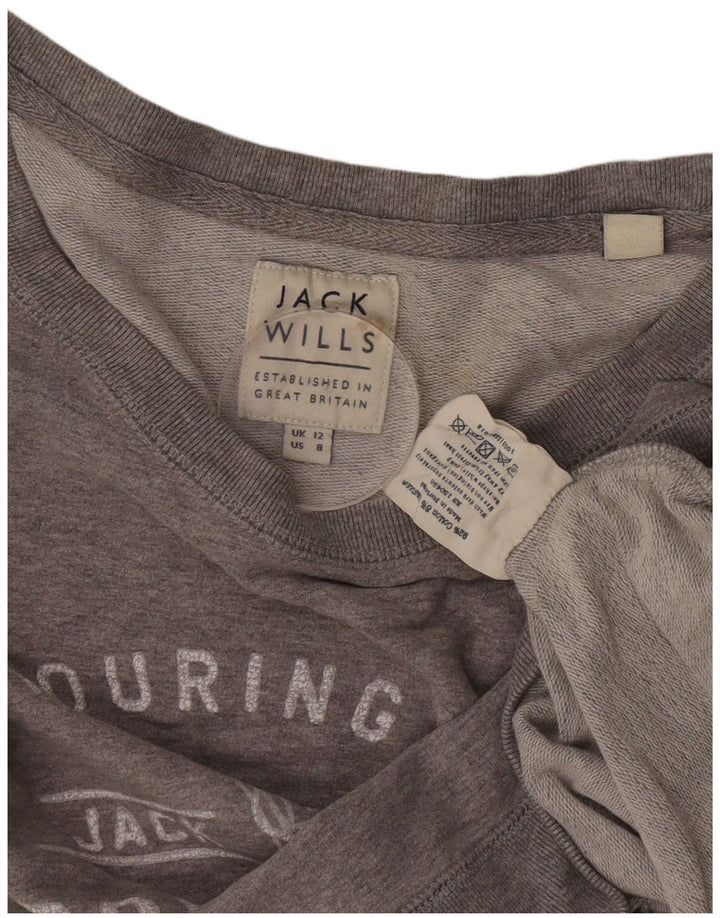 Jack Wills moletom feminino com corte gráfico jumper Reino Unido 12 algodão cinza médio