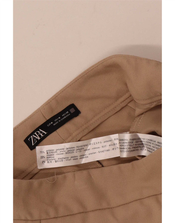Calça feminina ZARA com pernas largas, médio W28 L24 poliéster bege